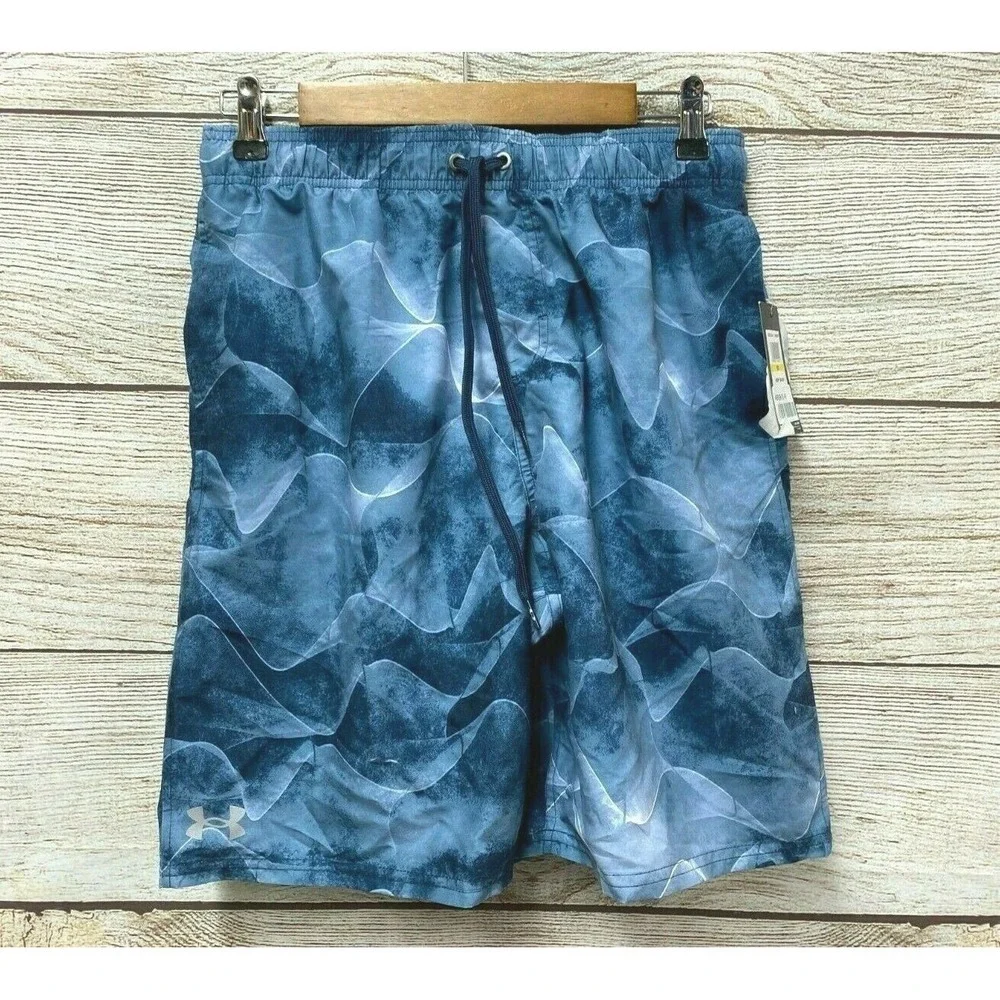 Under‎ Armour Shorts Mens Size Small Blue Sound Wave Swim Trunks New